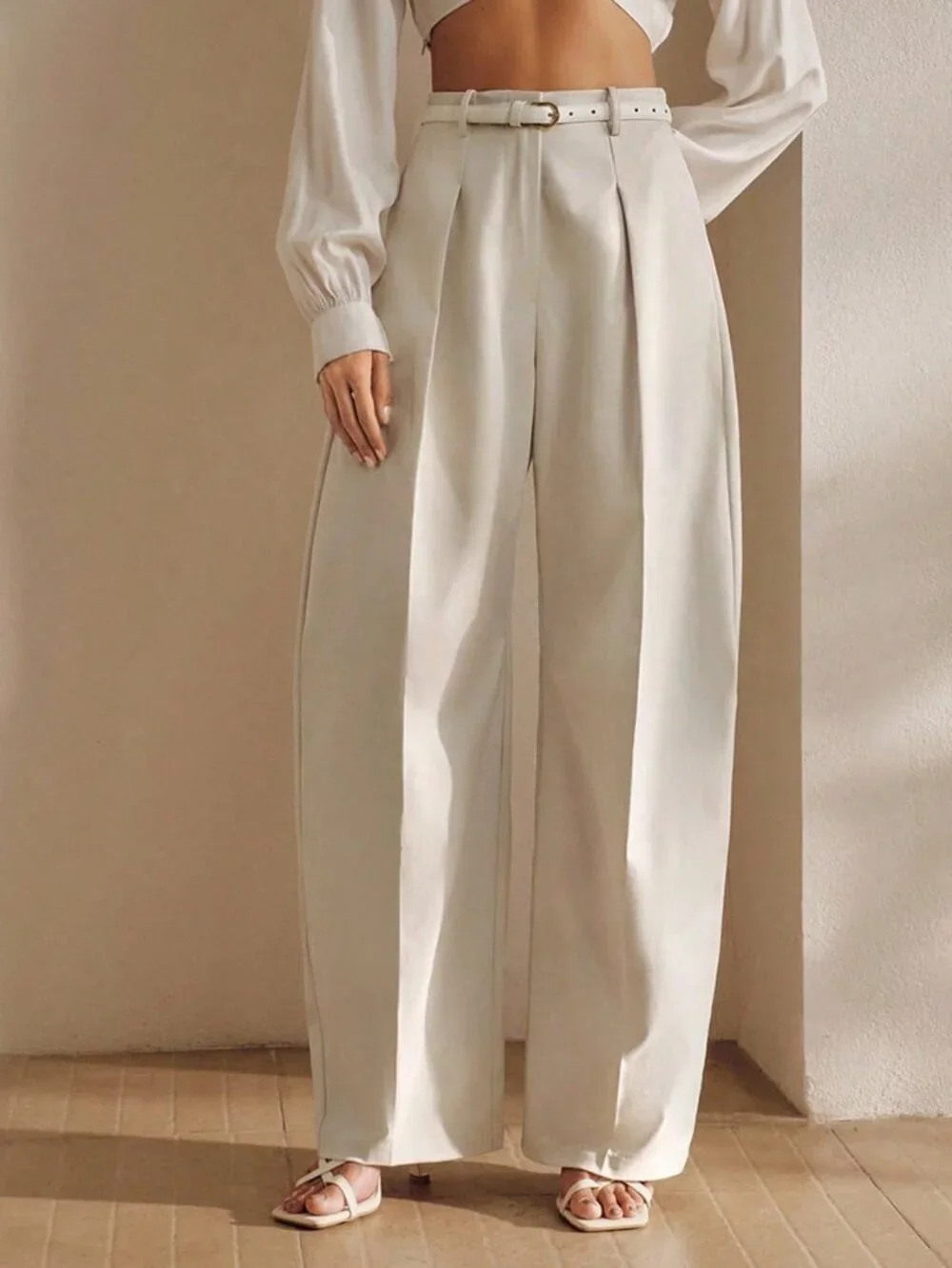 Apricot Casual Women's Pleated High Waist Pocket Wide Leg Suit Trousers - Picture 1 of 6